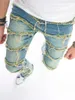 Męskie dżinsy mężczyźni Vintage Ripped Patch Slim Streetwear Męska swobodna moda Hip Hop proste dżinsowe spodnie