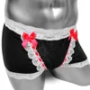 Sous-vêtements dentelle Sissy Boxer Shorts culottes avec nœud coton élastique Sexy mâle mince sous-vêtements marque hommes Gay taille basse sous-pantalon