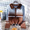 Tricots pour femmes décontracté rayé pull tricoté Cardigan femme à manches longues automne lâche boutonné tricots manteaux pour haut pour femme E14