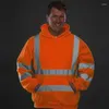 Herren-Kapuzenpullover, Herbst-Winter-Fleece-Sweatshirt mit Kapuze, Nachtarbeit, Warnschutzjacke, Hi-Viz-Vis-Arbeitskleidung, reflektierender Pullover-Kapuzenpullover