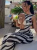 Casual Dresses See Through Zebra Print Maxi For Women 2023 Round Neck Hollow Out Long Summer Dress Transparent Mesh Beachwear