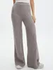 Pantalon tricoté décontracté pour femmes, couleur unie, taille haute, jambes larges, taille droite élastique, automne 2023