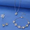 Colar brincos conjunto moda simples nupcial jóias de casamento cristal amor coração anéis pulseira feminino aniversário presentes