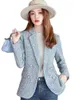 Abiti da donna Moda donna Blazer scozzese in tweed Cappotto Vintage Manica lunga Doppiopetto Capispalla femminile Top chic Giacche casual da donna