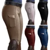 Women's Pants Women Polyester Solid Color Trousers Elastic 2023 Autumn Spandex Nylon Pocket Hip Lift Equestrian Horse Racing