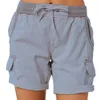 Women's Shorts Women Shorts Cargo Short Pants Cotton Linen Pants Pocket Elastic Waist Summer Women Beach Solid Color Sliming Comfot Breathable 230403