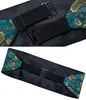 Cinture a catena in vita Teal Paisley Smoking da uomo Fascia da smoking in seta Papillon Set Uomo Abito da sposa Vita elastica in vita per uomo Smoking Cintura larga DiBanGu 230403