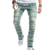 Męskie dżinsy mężczyźni Vintage Ripped Patch Slim Streetwear Męska swobodna moda Hip Hop proste dżinsowe spodnie