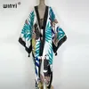 Costumi da bagno da donna WINYI Bikini in cotone Sweet Lady Rosa Boho Stampa Cintura con cintura anteriore aperto Abito lungo a kimono Tunica da spiaggia Abiti avvolgenti da donna 230403