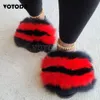 Slippers Pluizige wasbeerbontpantoffels Schoenen Dames Bont Flip Flop Plat Harig Bont Slides Outdoor Sandalen Fuzzy Slippers Vrouw Geweldige Schoenen 231102