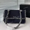 Women Designer Medium Classic Flap Bag Denim/Lambskin Leather with Tassel Decoration Silver Metal Hardware Knitting Strap 26.5x15cm Shoulder Handbag Casual Purse