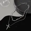 Hanger Kettingen Hip Hop Zwart Kruis Ketting Voor Vrouwen Mannen Punk Dubbellaags Ketting Ster Charme Trend Hals Sieraden Choker