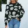 Pulls pour femmes Femmes Col Rond Pull Fleur Jacquard Tricot Pull Doux 2023 Automne Crochet Gland Tricoté Top Lâche Mince Élégant