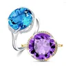 Cluster Rings Citrine Amethyst Aquamarine Gemstones Crystal For Women 18k Gold Color Zircon Diamond Party Jewelry Bijoux Bague Gift