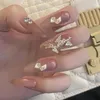 False Nails 24Pcs Butterfly French Ballerina Coffin Fake Double With Diamond Press On Nail Tips For Salons