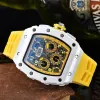 AAA 6-Pins جميع العمل أوتوماتيكي تاريخ الساعات Luxury Limited Men's Watch Battery Luxury Quartz Wristwatch Silicone Slit RM010
