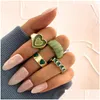 Charm Bracelets 17Km Vintage Golden Rings Set For Women Fashion Pink Green Color Resin Flower Love Heart Ring Whole Jewelry D Dhgarden Dhqbd