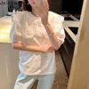 Camiseta feminina camiseta branca para mulheres chique hollow out pan collar colar sweet tshirt de tamanho grande tops soltos y2k roupas coreanas camiseta 230403