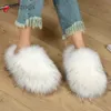 Hausschuhe Winter Frauen Fell Hausschuhe Pelzigen Waschbären Fuchs Pelz Rutschen Faux Pelz Plüsch Fuzzy Flip Flop Warme Flauschige Slipper Luxus schuhe Frau 231102