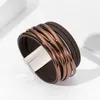 Charmarmband Amorcome PU Multi-Layer Leather Woven Armband för kvinnor Shiny Tube Cross magnetiska spänne Kvinnliga smycken