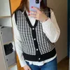 Kadın Yelekleri Houndstooth Örme Kadın Tank Top Açık ön V yaka siyah kolsuz kazak Kadın İlkbahar/Yaz Örgü Kadın Tank Top 230403