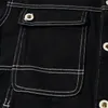 Herrenjacken Jeansjacke im koreanischen Stil Harajuku Schwarz Kontraststich Herren Denim Mode Multi Taschen Button Up Herrenmäntel