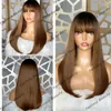 Grube peruki Ombre Fringe Złote brązowe jedwabiste proste ludzkie włosy 360 koronkowe peruki przednich dla czarnych kobiet klęczające naturalne peruki 13x6