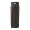 Skirts 2023 Package Hips Maxi Long SkirtsBlack Back Slit PU Leather Pencil Skirt With Belt Women