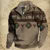 Men's Hoodies Vintage Tribal Print Hoodie For Men Button Down Collar Sweatshirt Oversized Casual Long Sleeve Tops Male Daily Streetwear