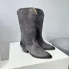 Женская обувь Isabel Duerto Suede Marant Western Boots Натуральная кожа в стиле вестерн Низкий блочный каблук Duerto Boots Perfect Fashion Real Photos