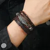 Charm Armbanden Vintage Punk Stijl Lederen Armband Voor Mannen Meerdere Geweven Met Houten Kralen Veer Decoraties Sieraden Cadeau