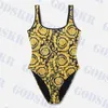 Traje de baño con patrón dorado Traje de baño de una pieza para mujer Bikini de lujo para mujer Traje de baño sin espalda sexy