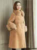 Fur Fur Fur Faux Lamb Coat 2023 Zimowy kołnierz owce Sheeping Slim Longwomen's Women'swomen's