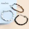 Charm Bracelets Change Better 6mm Natural Stone Yellow Tiger Eye Strand Stainless Steel Women Men Chain Personality Jewelry Gift