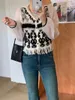 Damesblouses Alien Kitty Kantoor Dame Shirts Dames Chiffon Herfst Zacht Patchwork 2023 OL Gebreid Bloemen Zoet Vintage Volledige mouw