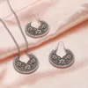 Necklace Earrings Set Ethnic Nacklace For Women Vintage Dangle Drop Tribal Jewelry Flower Hollow Carved Huggies