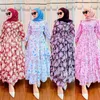 Vêtements ethniques Mode Floral Imprimer Chemise Maxi Robe Dubaï Turquie Abaya Femmes Musulman Kaftan Robe Arabe Islamique Jalabiya Moyen-Orient Robe