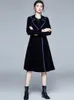 Women's Leather Faux Winter Runway Designer Women Vintage Notched Collar Wrap Black Velvet Maxi Overcoat Thick Warm Pocket Long Trench Coat Outwear 231102