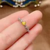 Cluster-Ringe, süßer gelber Saphir-Ring aus Sterlingsilber für junge Mädchen, 3 mm 4 mm, natürlicher August-Geburtsstein, 925-Schmuck