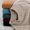 Män tröjor får ull solid tröja 2023 Autumn Winter Mock Neck Knit Clothes Pure Male Jumper Long Sleeve