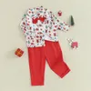 Set di abbigliamento Pudcoco Neonato Bambino Bambini Ragazzi Completo in 2 pezzi Manica lunga Babbo Natale Stampa Papillon Camicia con pantaloni Natale 1-5T