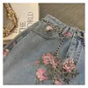 Rokken streetwear vintage bloemen print lange denim zomer hoge taille slanke sexy open split rechte rok jeans saias vrouw 230403