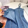 Casual Kleider Damen Kleid Denim Off Schulter Ärmellos Über Knie Spaghetti Strap Vestidos Koreanische Mode Retro Dropship