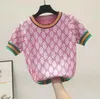 حياكة المرأة المحملات ملونة جاكار زهرة قصيرة الأكمام الفاخرة ggity tshirt topme tops teeps tee