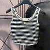 Womens Striped Tanks Classic Knitted T Shirt Round Neck Strap Tank Top Ladies Cropped Tops Clothing