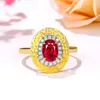 Anéis de cluster vintage jóias au750 18k anel de ouro amarelo martelado design pombo sangue natural rubi diamantes na moda personalizar