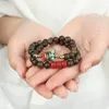 Strand Natural Ethnic Style Sandalwood Hand String With Six Character True Words And Two Rings Of Wooden Buddha Beads Retro Accessories