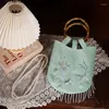 Borse da sera Borsa da donna con ricami floreali retrò chic con frange di medie dimensioni con manico in bambù Borsa a tracolla etnica vintage per feste di ballo