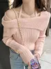 여자 스웨터 Y2K 섹시한 점퍼 슬래시 넥 튜닉 풀오스 여성 의류 긴 소매 솔리드 빈티지 수터 무저르 패션 니트 스웨터