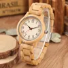 Polshorloges Arabische cijfers bellen Volledig bamboe Wood Watch Women Men Men Quartz Vintage Stijlvolle vrouwelijke horloges Wooden Bangle Band